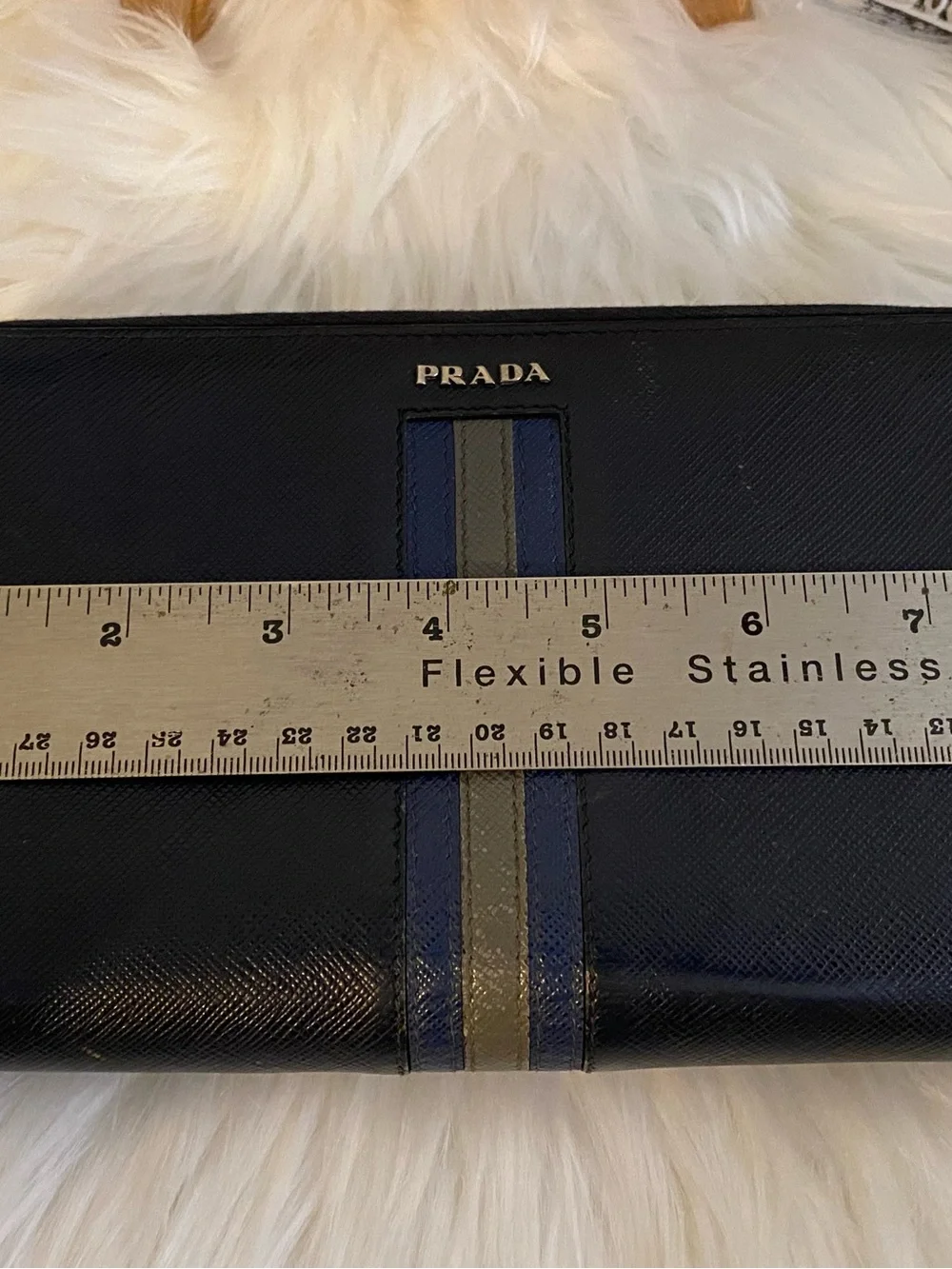 PRADA Unisex Saffiano Double Zip Travel Organizer/ Clutch Wallet with Stripe